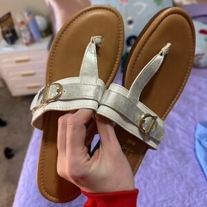 Silver and Tan Sandals with Buckle Detail